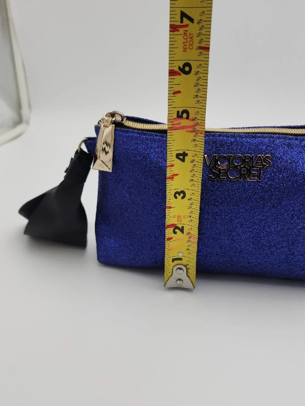 Victoria's Secret Glitter Cosmetic Pouch in Deep Blue with Gold Hardware